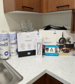 Supplies on a kitchen counter at Mirasol Meadows