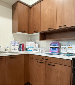 A kitchen counter at Mirasol Meadows with kitchen supplies
